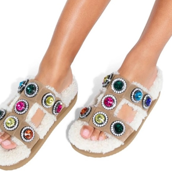 NEW Kurt Geiger Shearling Lined Crystal Sandals - Picture 2 of 8